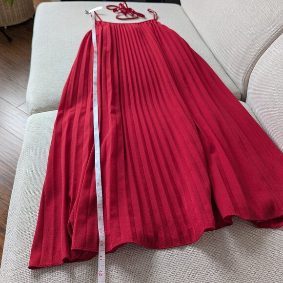 H&M Red Midi Pleated Belted Spaghetti Strap Dress, Size M - Picture 6 of 11